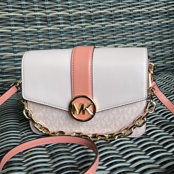 Michael Kors Carmen Small Monogram Flap Crossbody Sherbert Color - Picture 1 of 16